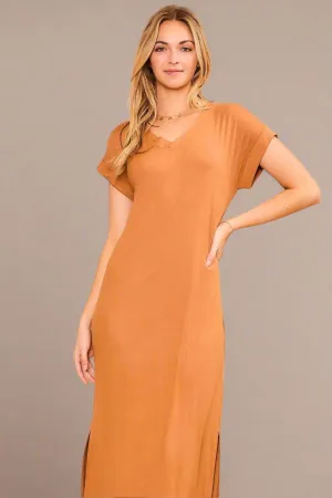 V Neck Short Sleeve Maxi Dress Camel