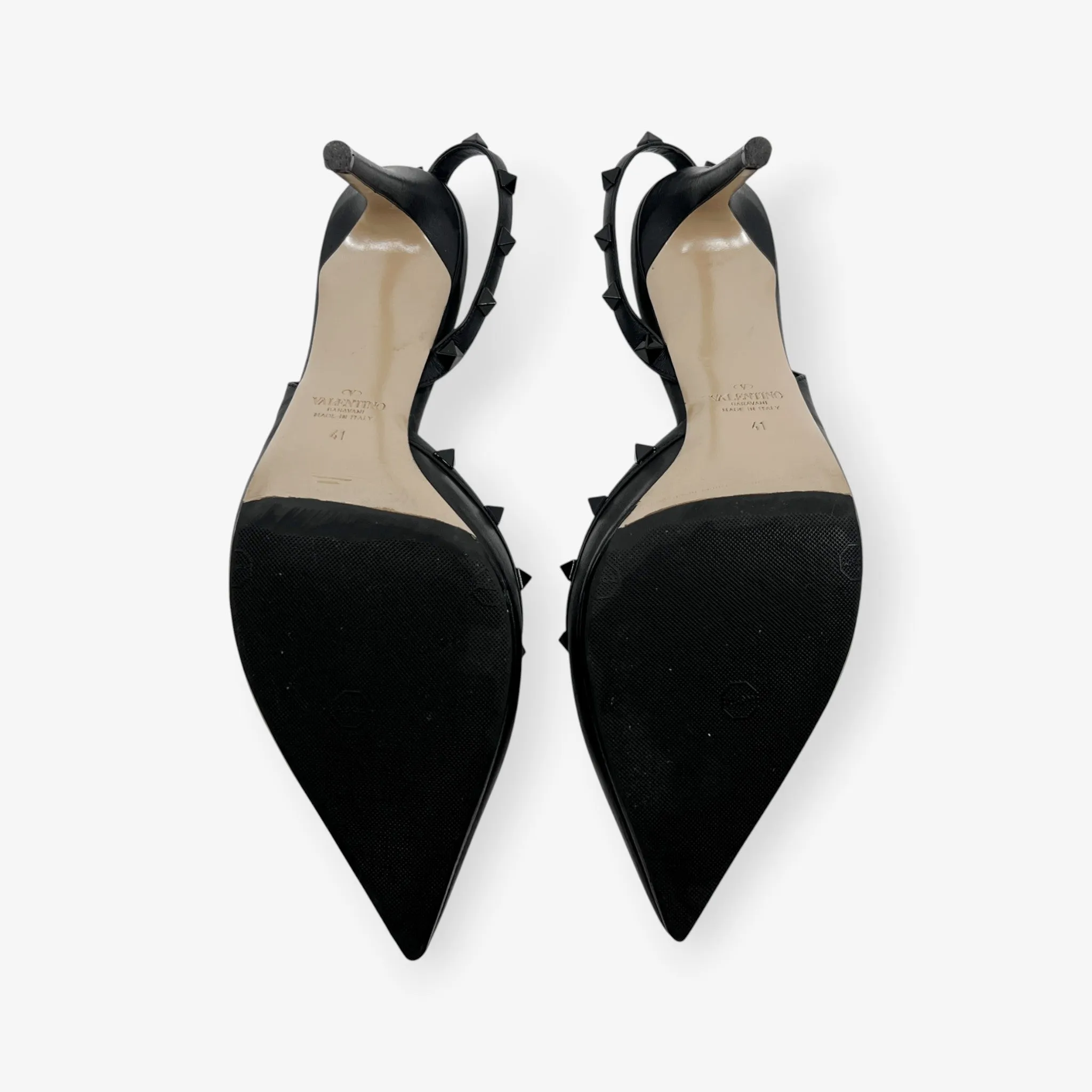 Valentino Garavani Black Leather Rockstud Slingback Heeled Shoes AU10 ~ EU41