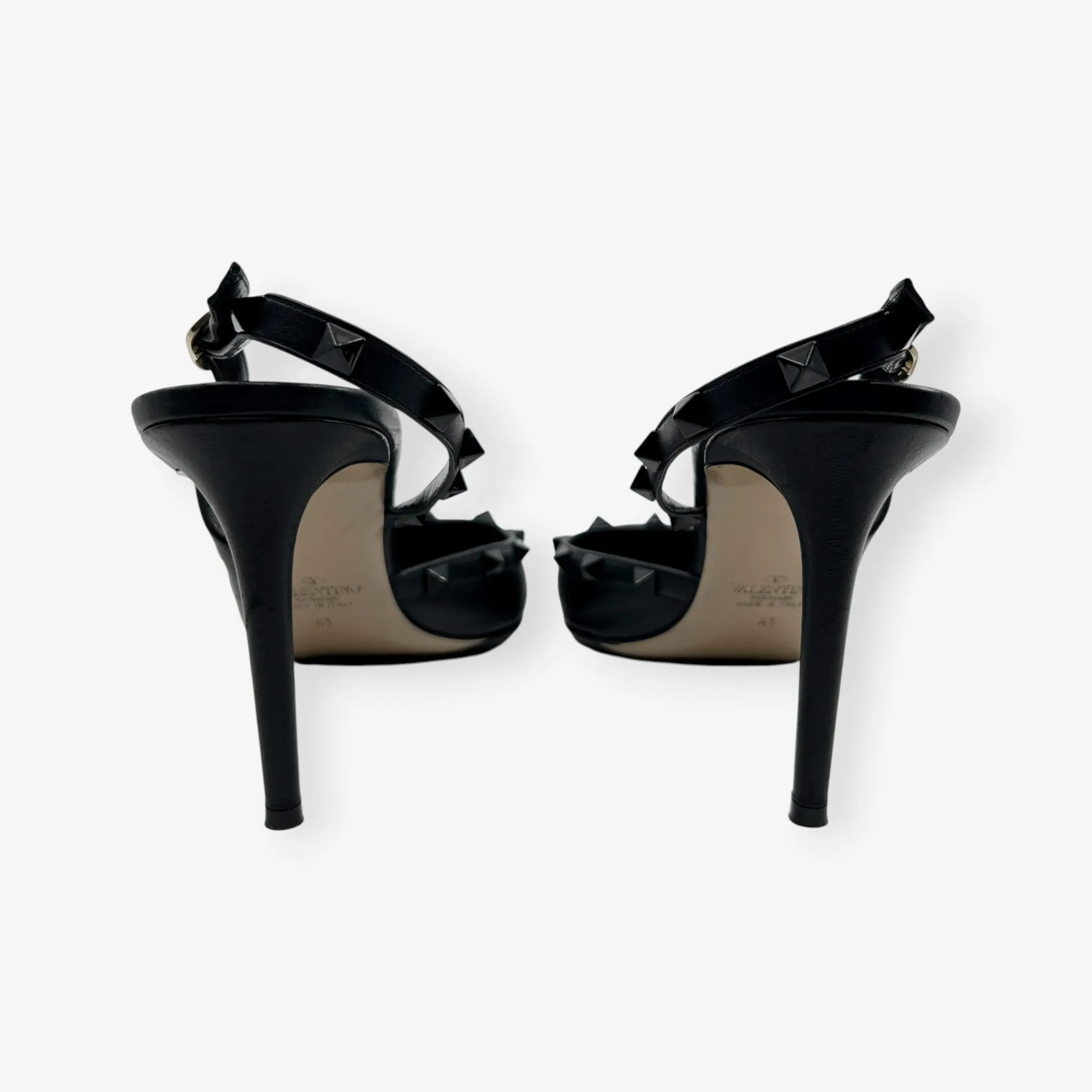 Valentino Garavani Black Leather Rockstud Slingback Heeled Shoes AU10 ~ EU41