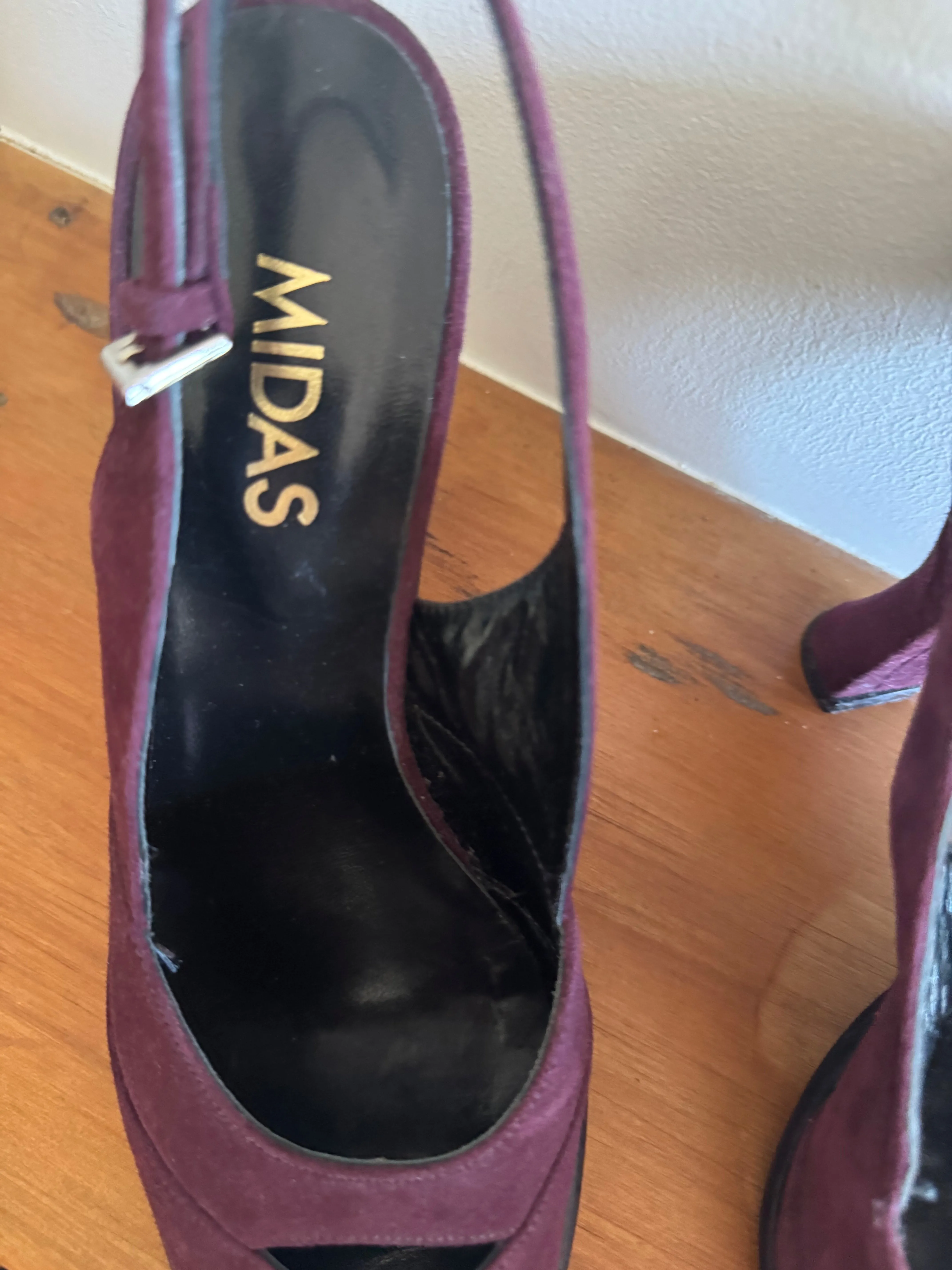 Vintage MIDAS Plum Suede Peep Toe Sling Back Heels 90s - Size 40 (8.5/9)