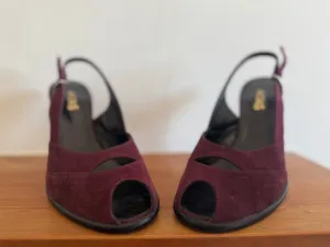 Vintage MIDAS Plum Suede Peep Toe Sling Back Heels 90s - Size 40 (8.5/9)