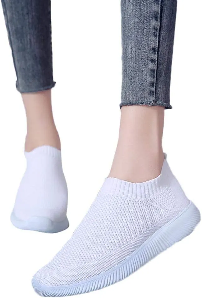 Women's Fashion Sneaker Mesh Slip On Black Non Slip Shoes for Women Comfortable Women's Walking Shoes with Arch Support Flat Loafers Safety Toe Sneakers Men