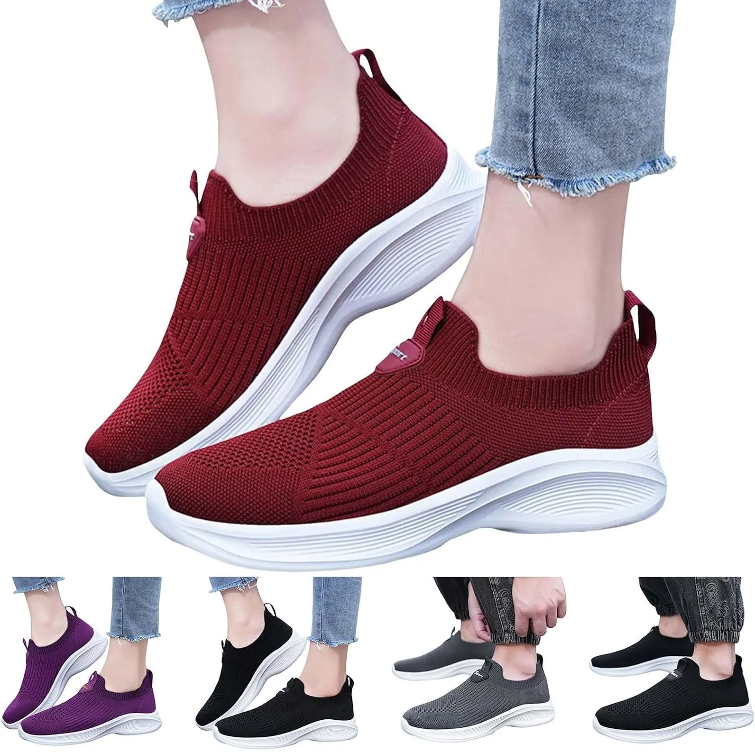 Womens Slip on Sneakers Womens Walking Shoes Non Slip Gym Workout Shoes Casual Breathable Mesh Shoes for Women
