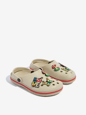 Yellow Beige Applique-Detailed Slingback Clogs