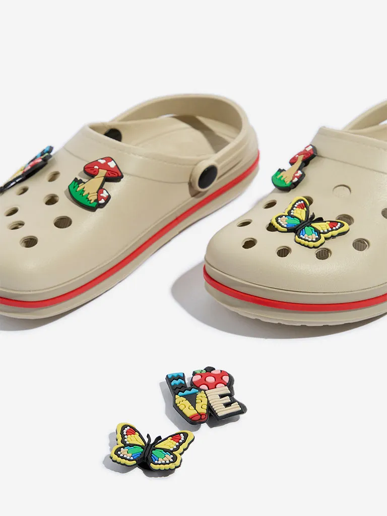 Yellow Beige Applique-Detailed Slingback Clogs