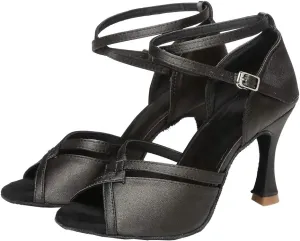 YKXLM Latin Ballroom Dance Shoes for Women Practice Dance Heels Performance Party Dance Shoes Peep-Toe, Black-8.5 Heel-4.5 US
